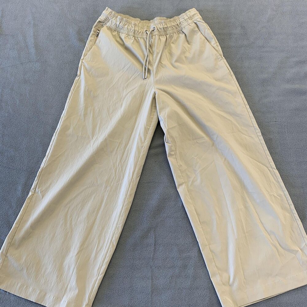 Athleta Pants Womens XS Beige Wide Leg Cropped Elastic Waist Zip Pocket Travel
